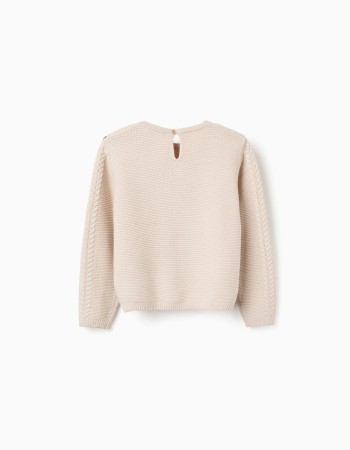 Knitted jumper with maxi collar in crochet B&S for girls, beige