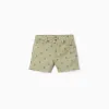 Twill shorts with floral motif and frayed hems for girls, dark green