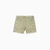 Twill shorts with floral motif and frayed hems for girls, dark green