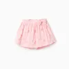 Cotton skort with floral motif and bow for girls, light pink