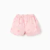 Cotton skort with floral motif and bow for girls, light pink