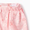 Cotton skort with floral motif and bow for girls, light pink