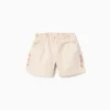 Twill shorts with embroidery and paperbag waist for girls, light beige