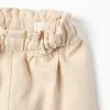 Twill shorts with embroidery and paperbag waist for girls, light beige