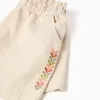 Twill shorts with embroidery and paperbag waist for girls, light beige