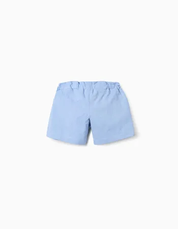 Cotton shorts with embroidery and belt for girls, light blue
