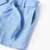 Cotton shorts with embroidery and belt for girls, light blue