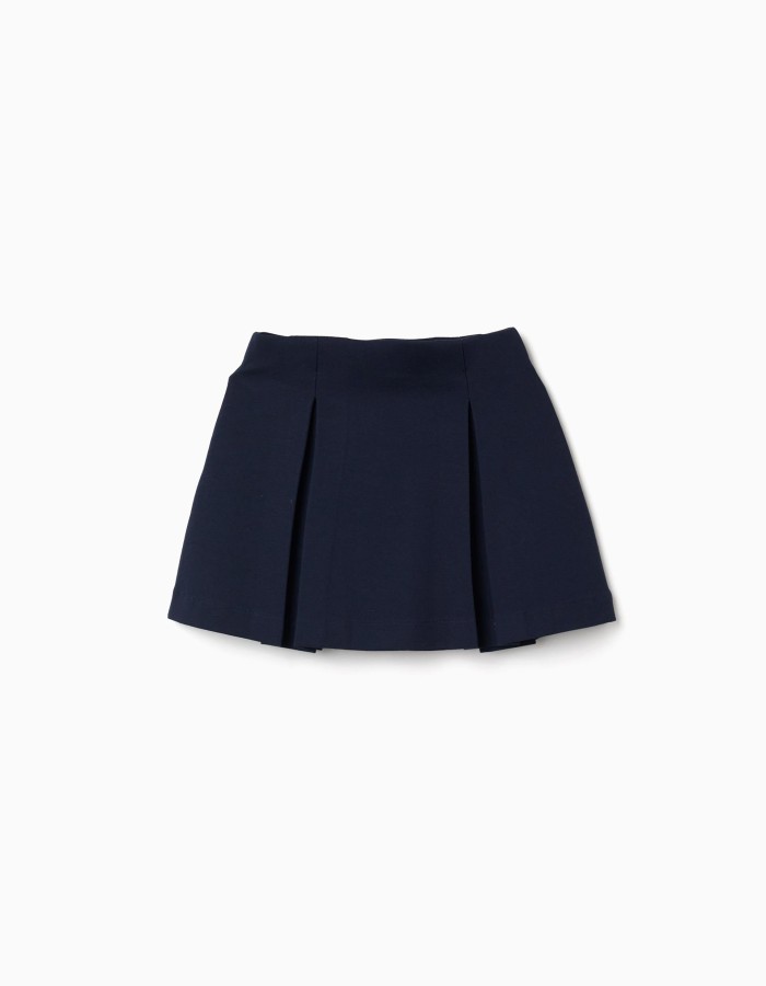Roma knit skirt with front and back pleats for girls, dark blue