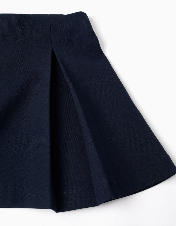 Roma knit skirt with front and back pleats for girls, dark blue