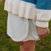 Cotton striped skort with knot for girls, light green/white