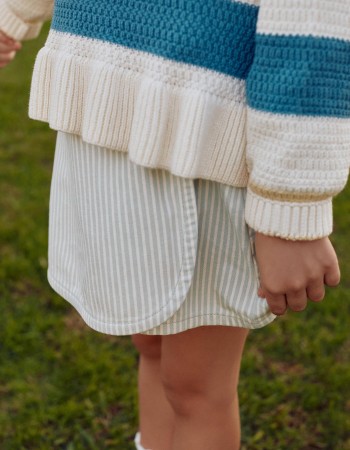 Cotton striped skort with knot for girls, light green/white