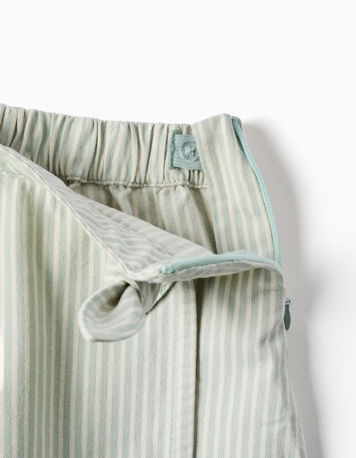 Cotton striped skort with knot for girls, light green/white