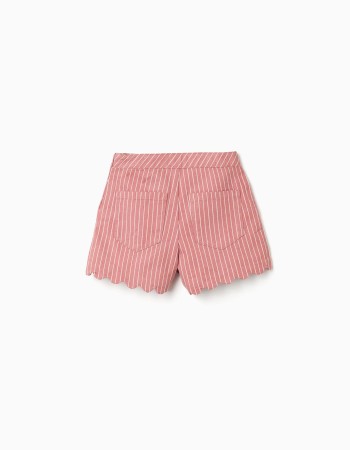 Cotton twill shorts with stripes for girls, pink/white