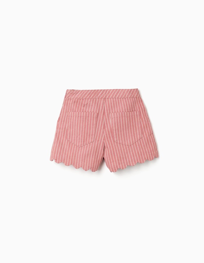 Cotton twill shorts with stripes for girls, pink/white