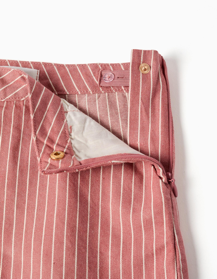 Cotton twill shorts with stripes for girls, pink/white