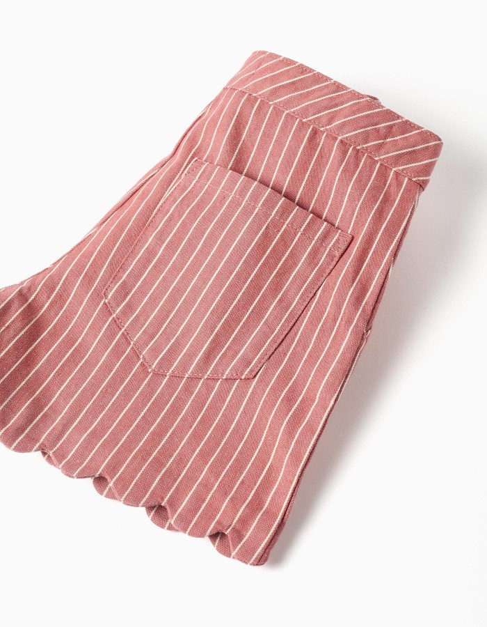 Cotton twill shorts with stripes for girls, pink/white