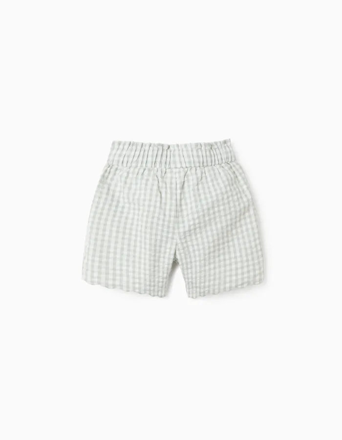 Cotton shorts with Vichy pattern B&S for girls, white/light green