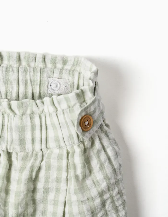 Cotton shorts with Vichy pattern B&S for girls, white/light green