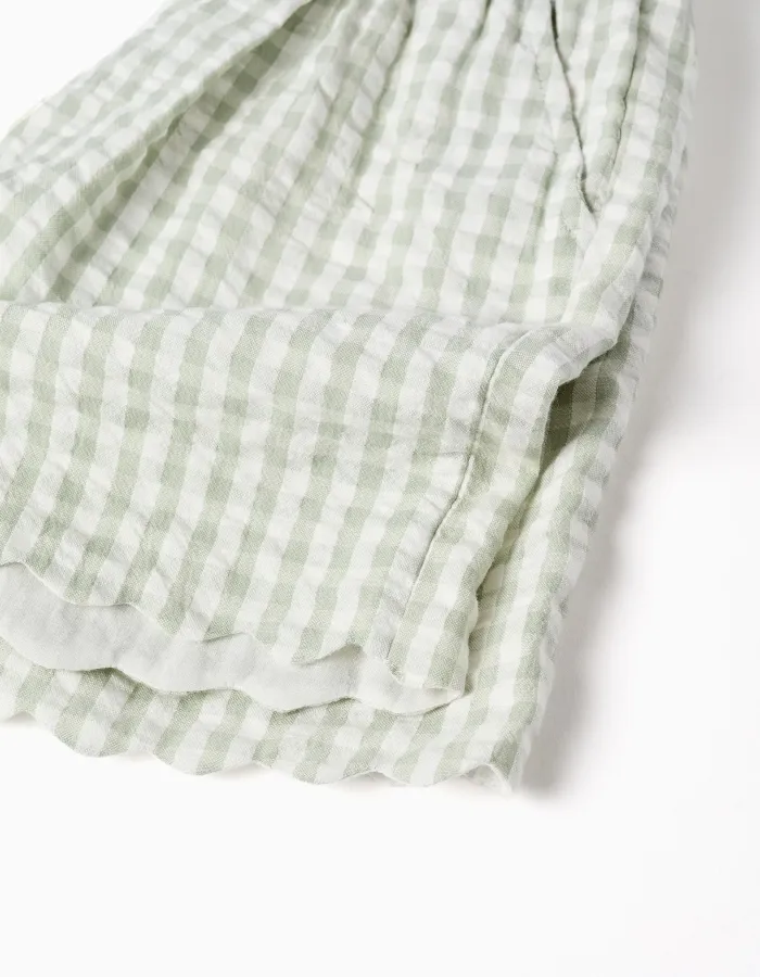 Cotton shorts with Vichy pattern B&S for girls, white/light green