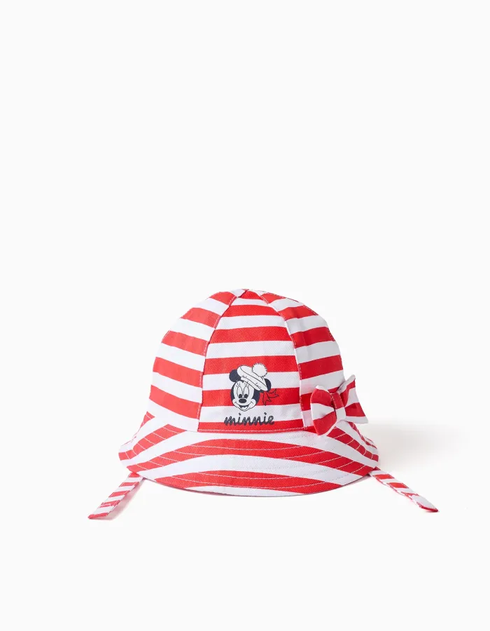 Cotton bucket hat with Minnie print for newborn girls, red/white