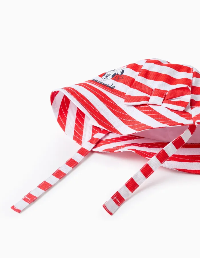 Cotton bucket hat with Minnie print for newborn girls, red/white