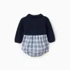 Dual-fabric checked jumpsuit in cotton B&S for newborn boys, blue