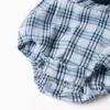 Dual-fabric checked jumpsuit in cotton B&S for newborn boys, blue
