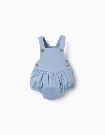 Cotton twill jumpsuit for newborn boys, light blue