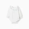 Long sleeve bodysuit with embroidered flowers for newborn girls, white
