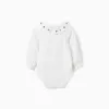 Long sleeve bodysuit with embroidered flowers for newborn girls, white