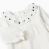 Long sleeve bodysuit with embroidered flowers for newborn girls, white