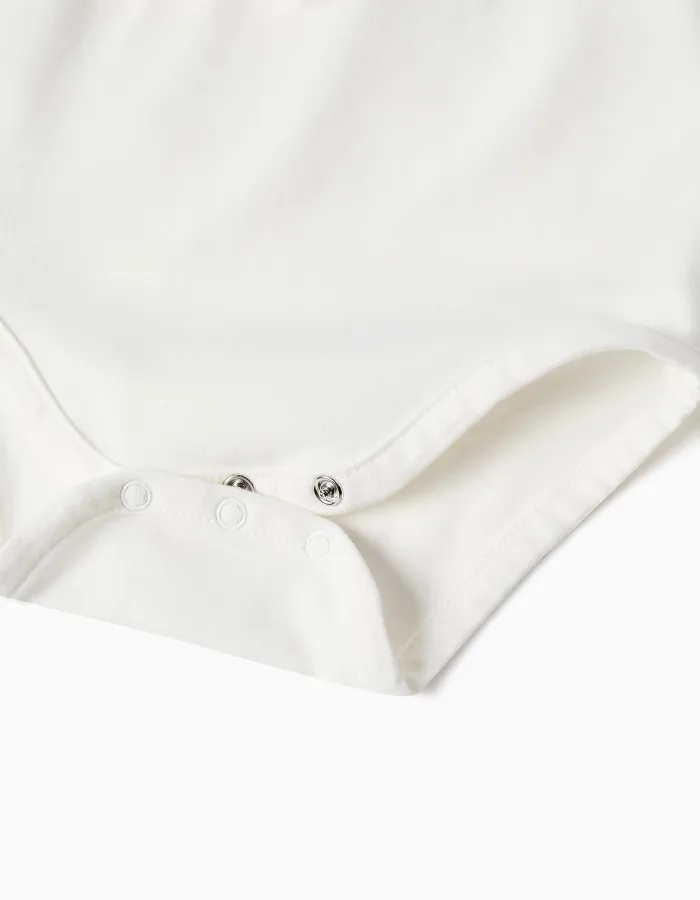 Long sleeve bodysuit with embroidered flowers for newborn girls, white