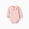 Long sleeve bodysuit with ruffled collar for newborn girls, pink