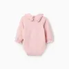Long sleeve bodysuit with ruffled collar for newborn girls, pink