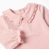 Long sleeve bodysuit with ruffled collar for newborn girls, pink