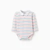 Long sleeve striped bodysuit for newborn boys, white/orange/blue