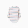 Long sleeve striped bodysuit for newborn boys, white/orange/blue