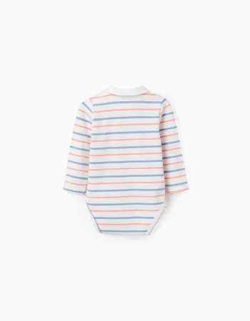 Long sleeve striped bodysuit for newborn boys, white/orange/blue