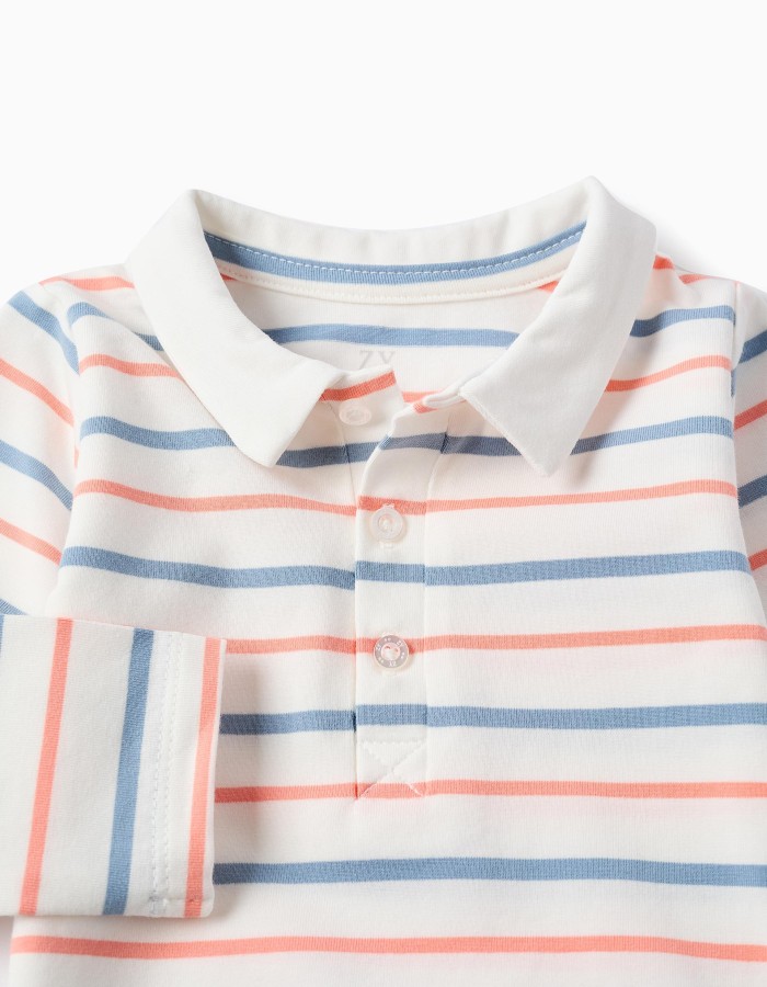 Long sleeve striped bodysuit for newborn boys, white/orange/blue