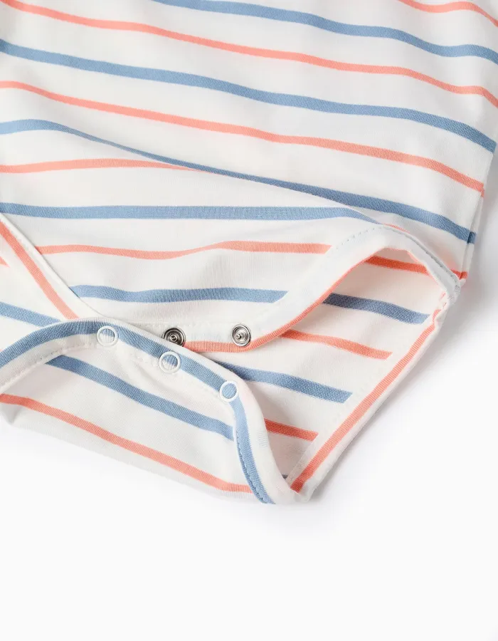 Long sleeve striped bodysuit for newborn boys, white/orange/blue