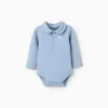 Cotton bodysuit with chest print for newborn boys, light blue