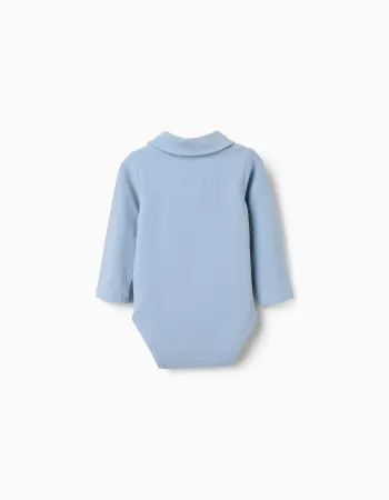 Cotton bodysuit with chest print for newborn boys, light blue