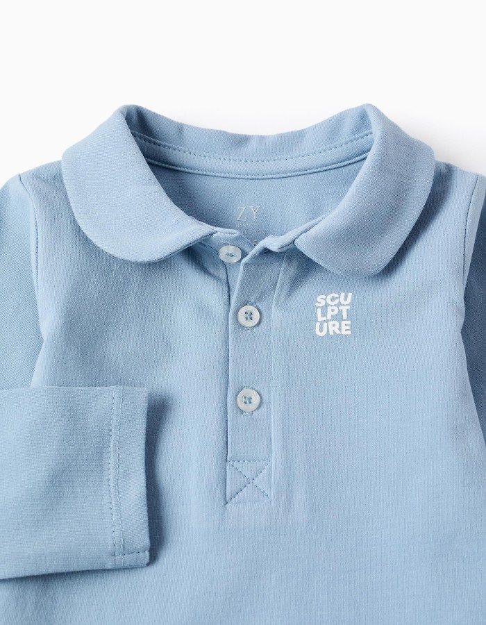 Cotton bodysuit with chest print for newborn boys, light blue