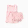 Cotton floral dress and bloomers for newborn girls, pink/white