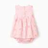 Cotton floral dress and bloomers for newborn girls, pink/white