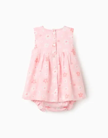 Cotton floral dress and bloomers for newborn girls, pink/white