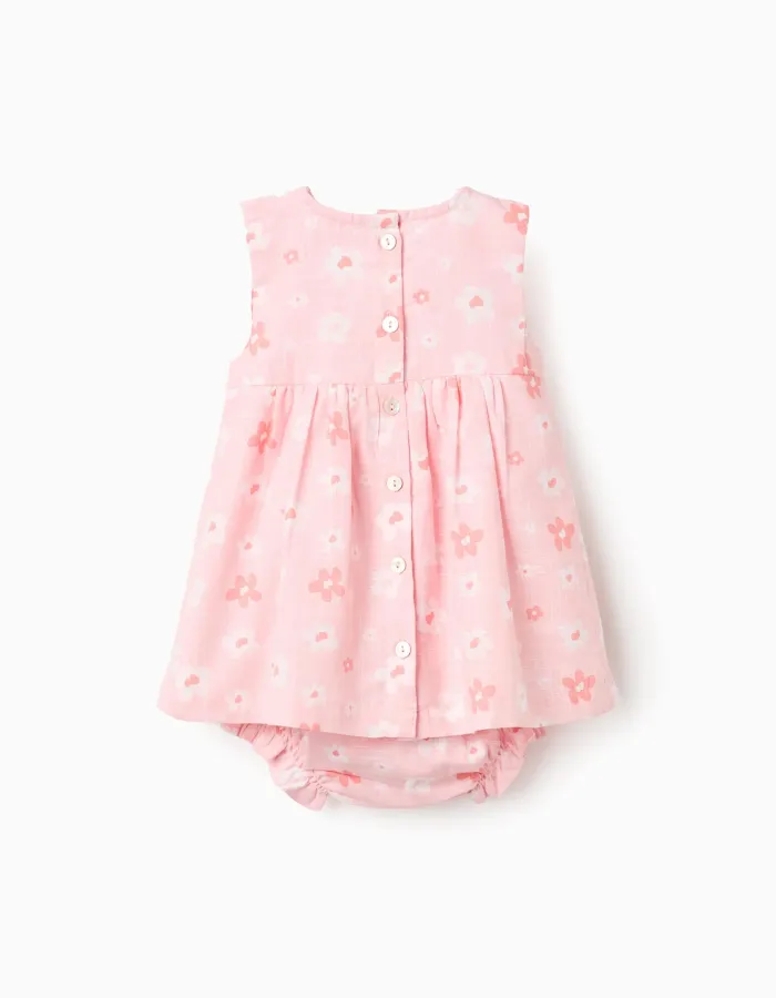 Cotton floral dress and bloomers for newborn girls, pink/white