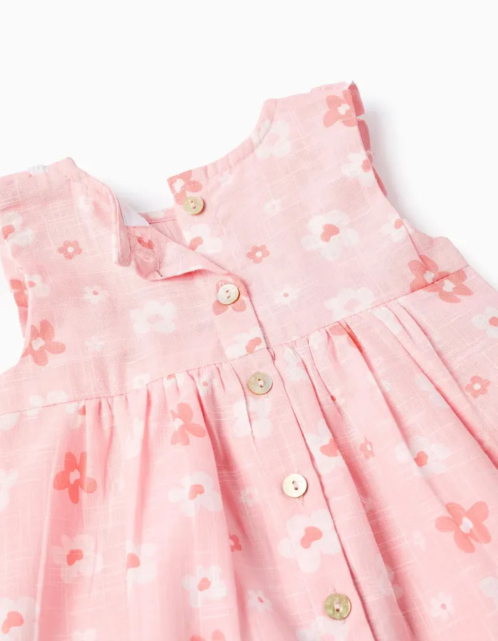 Cotton floral dress and bloomers for newborn girls, pink/white
