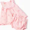 Cotton floral dress and bloomers for newborn girls, pink/white