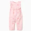 Cotton floral jumpsuit with ruffles for newborn girls, pink/white